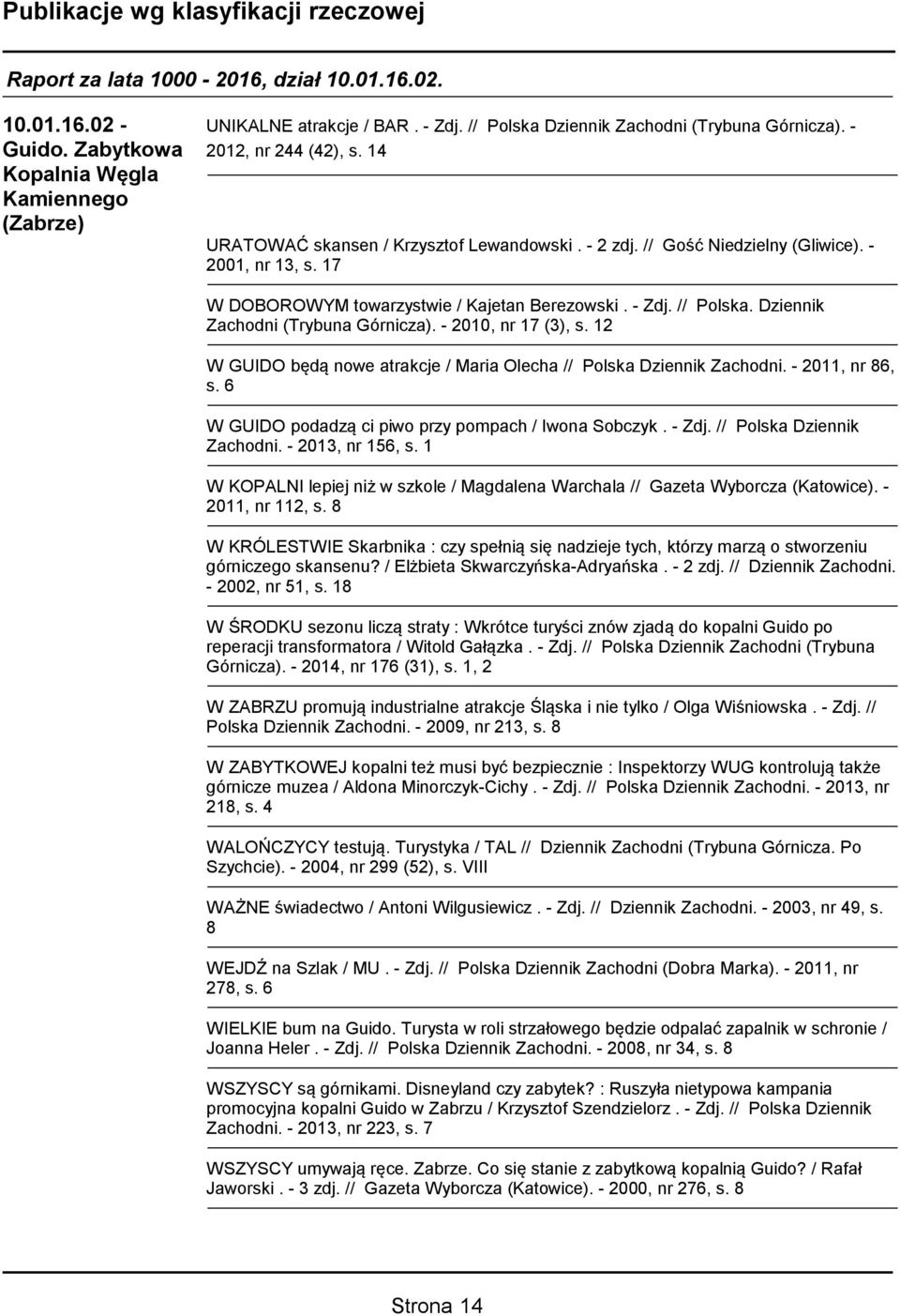 12 W GUIDO będą nowe atrakcje / Maria Olecha // Polska Dziennik Zachodni. - 2011, nr 86, s. 6 W GUIDO podadzą ci piwo przy pompach / Iwona Sobczyk. - Zdj. // Polska Dziennik Zachodni. - 2013, nr 156, s.