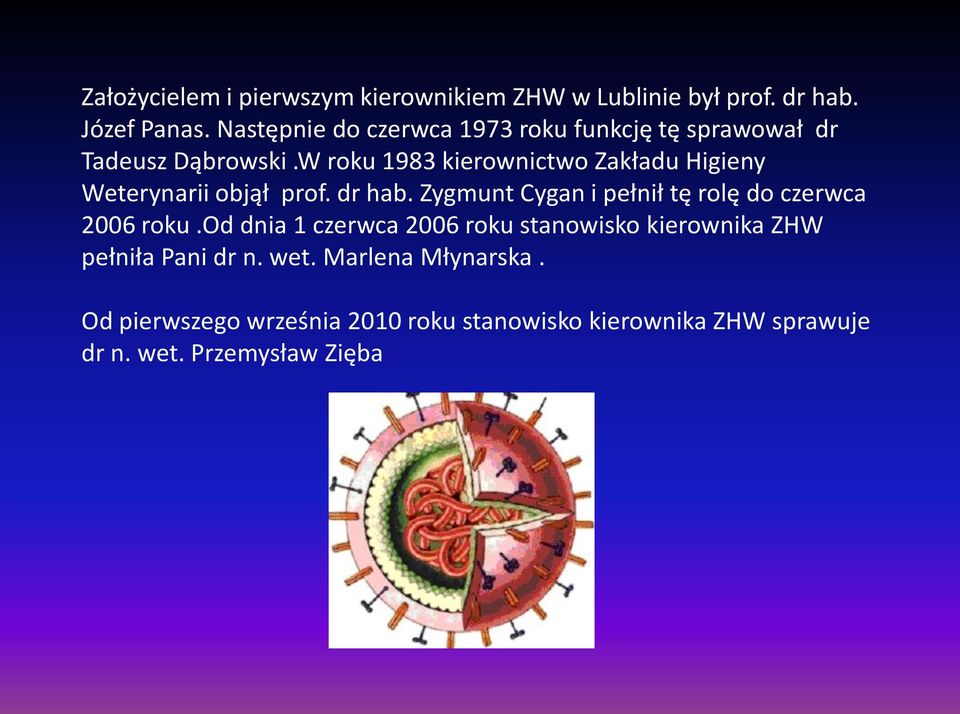 W roku 1983 kierownictwo Zakładu Higieny Weterynarii objął prof. dr hab.