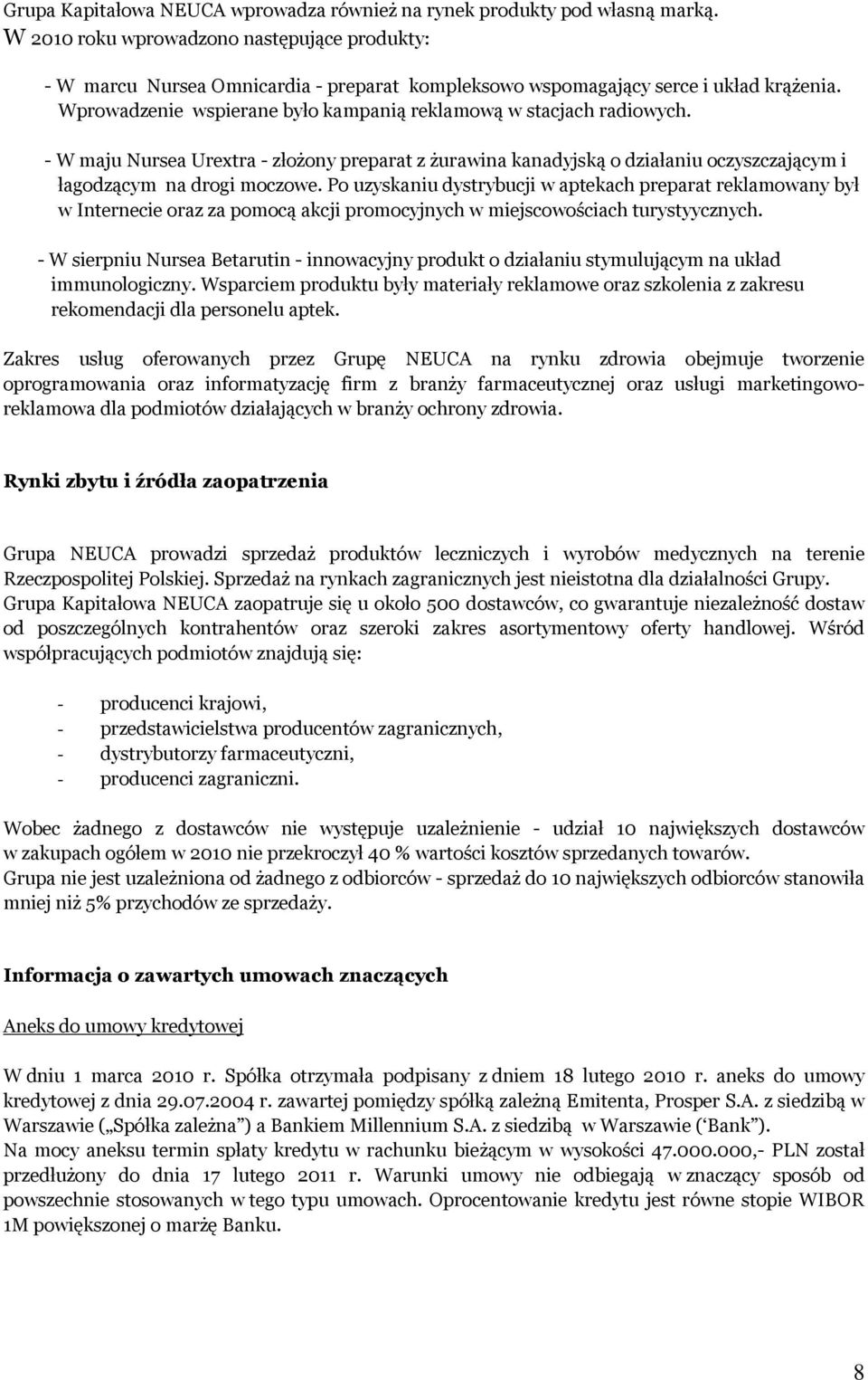 Wprowadzenie wspierane było kampanią reklamową w stacjach radiowych. - W maju Nursea Urextra - złożony preparat z żurawina kanadyjską o działaniu oczyszczającym i łagodzącym na drogi moczowe.
