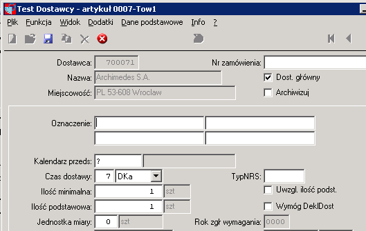 3 2 Dane podstawowe Utwórz nowy artykuł szablon xxxx-tow1, Utwórz nowego klienta szablon 199991, Utwórz nowego dostawcę szablon 799991, Odpowiednio w miejsce xxxx oraz 9999 wpisz identyfikator swojej