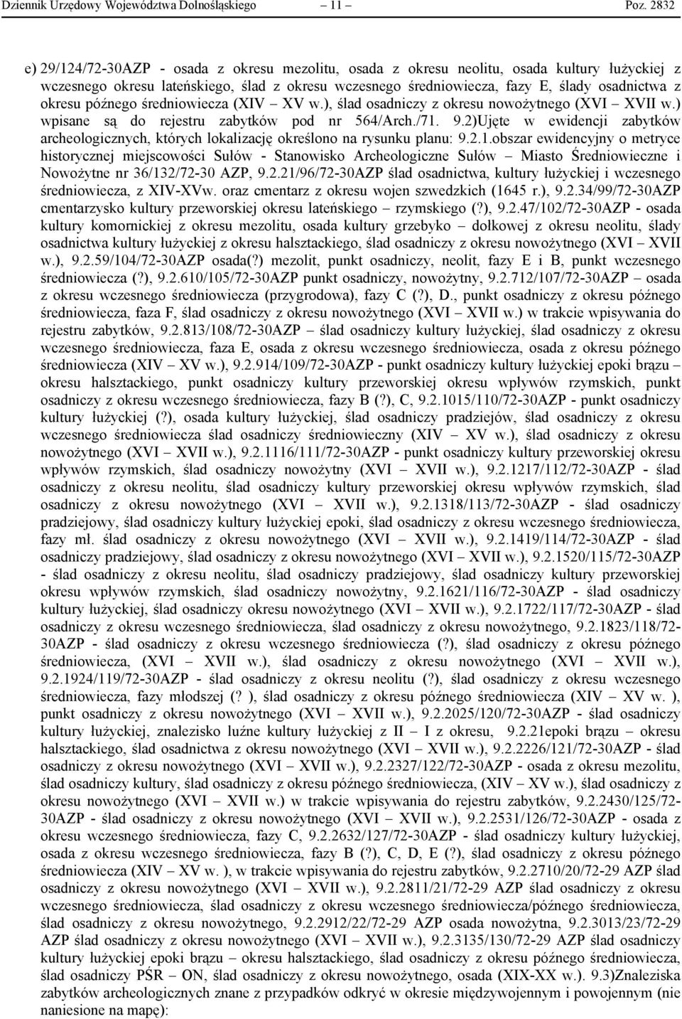 okresu późnego średniowiecza (XIV XV w.), ślad osadniczy z okresu nowożytnego (XVI XVII w.) wpisane są do rejestru zabytków pod nr 564/Arch./71. 9.