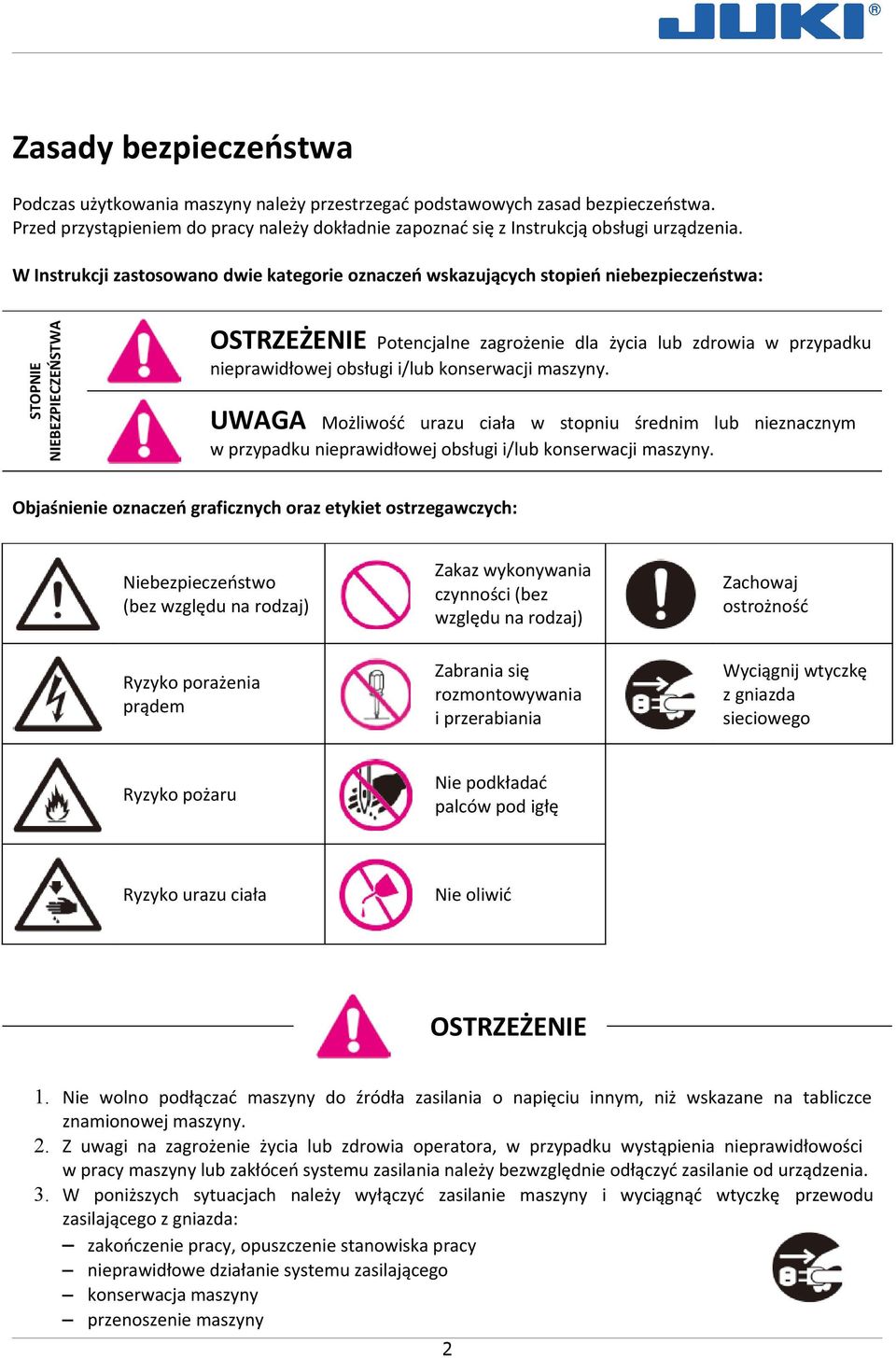 obsługi i/lub konserwacji maszyny. UWAGA Możliwość urazu ciała w stopniu średnim lub nieznacznym w przypadku nieprawidłowej obsługi i/lub konserwacji maszyny.