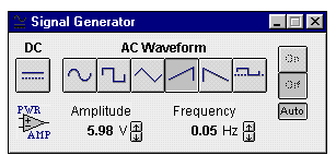 4 Okno wykresu Diode Current vs. Voltage przedstawia zależność pomiędzy napięciem i natężeniem prądu. Okno Signal Generator umożliwia regulację napięcia zasilania.