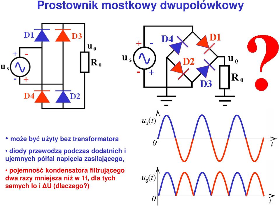 półfal napięcia zasilającego, pojemność kondensatora
