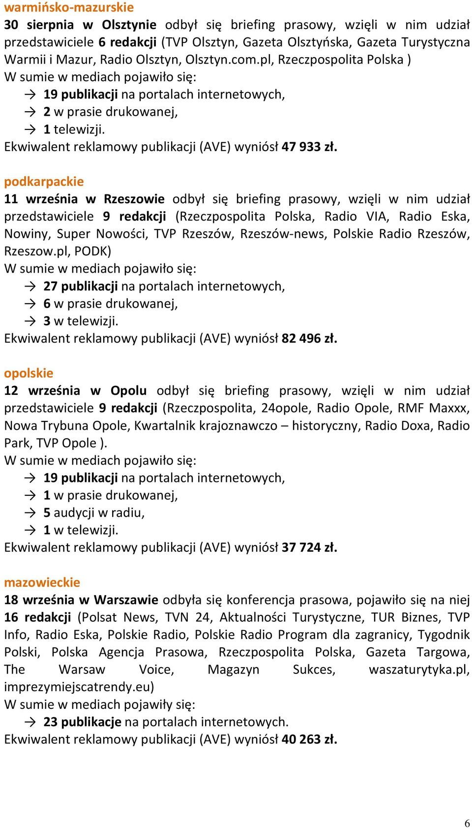 podkarpackie 11 września w Rzeszowie odbył się briefing prasowy, wzięli w nim udział przedstawiciele 9 redakcji (Rzeczpospolita Polska, Radio VIA, Radio Eska, Nowiny, Super Nowości, TVP Rzeszów,