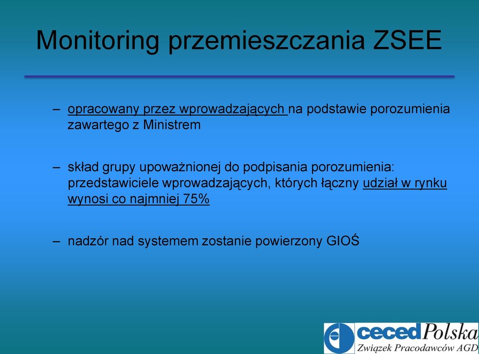podpisania porozumienia: przedstawiciele wprowadzających, których łączny