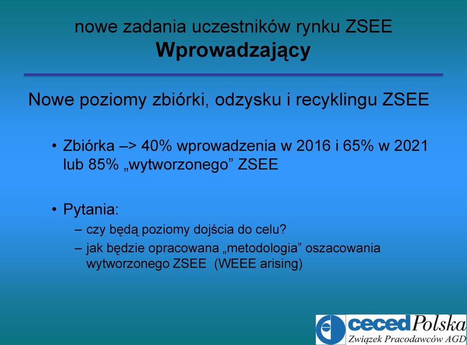lub 85% wytworzonego ZSEE Pytania: czy będą poziomy dojścia do celu?