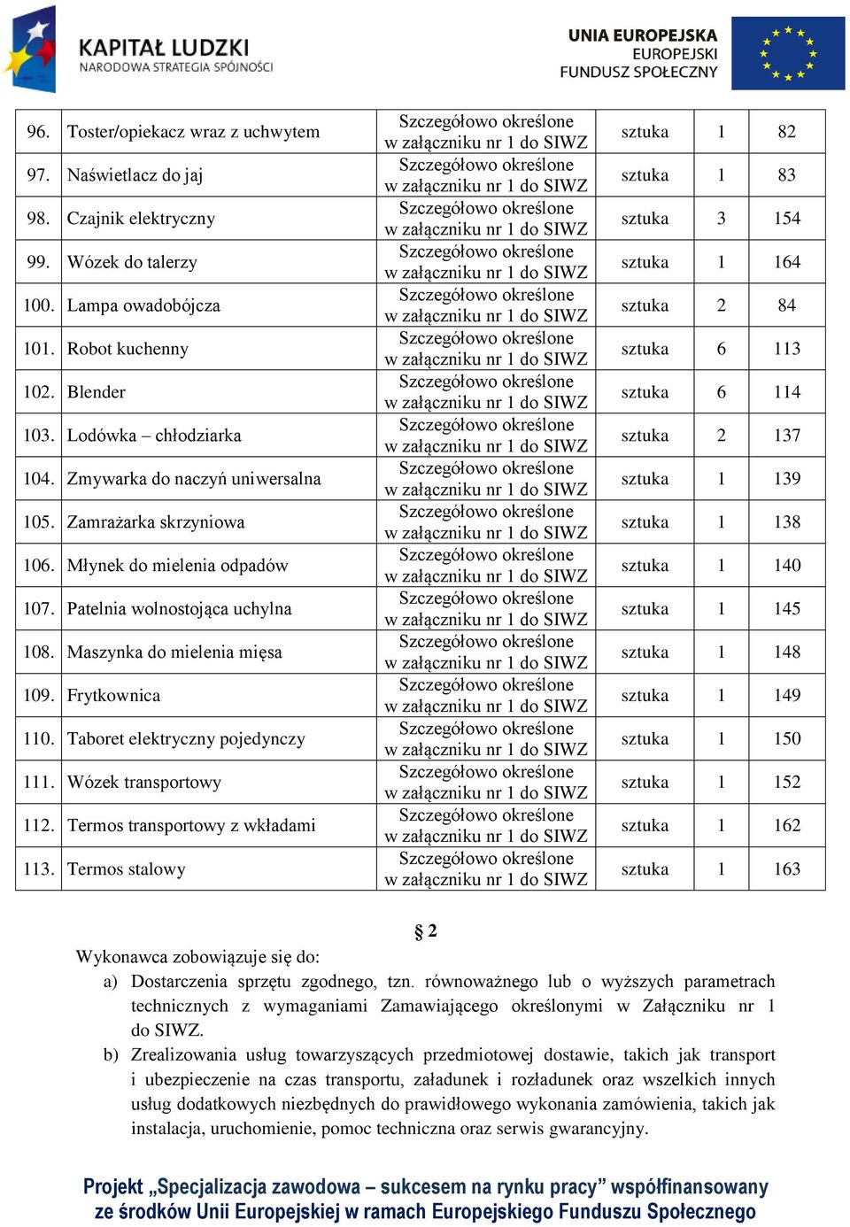 Taboret elektryczny pojedynczy 111. Wózek transportowy 112. Termos transportowy z wkładami 113.