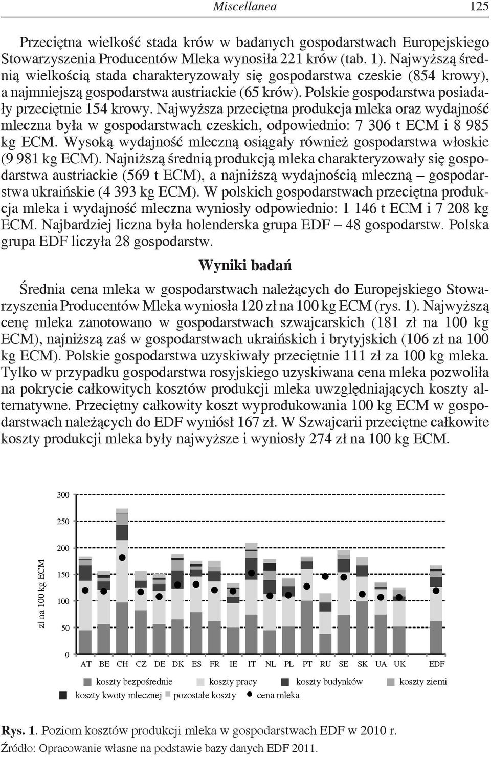 Najwyższa przeciętna produkcja mleka oraz wydajność mleczna była w gospodarstwach czeskich, odpowiednio: 7 36 t ECM i 8 985 kg ECM.