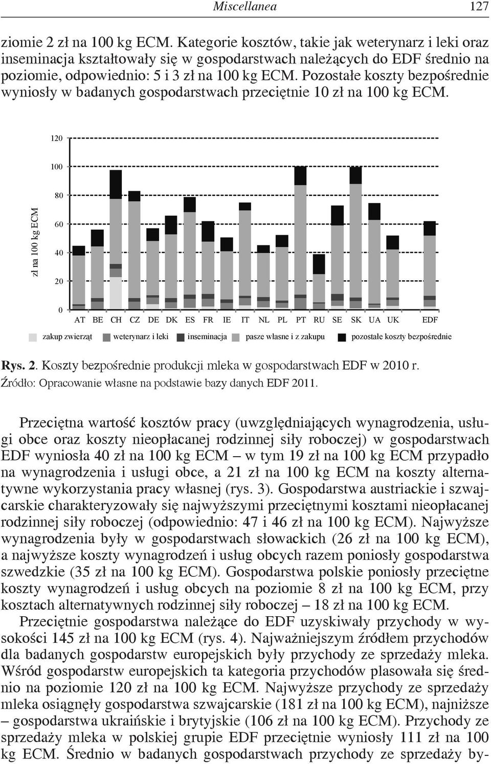 Przeciętna wartość kosztów pracy (uwzględniających wynagrodzenia, usługi obce oraz koszty nieopłacanej rodzinnej siły roboczej) w gospodarstwach EDF wyniosła 4 w tym 19 przypadło na wynagrodzenia i
