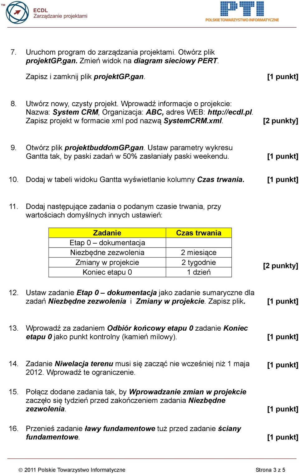 10. Dodaj w tabeli widoku Gantta wyświetlanie kolumny Czas trwania. 11.