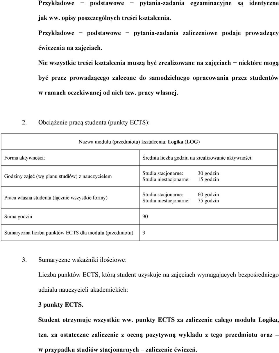 Nie wszystkie treści kształcenia muszą być zrealizowane na zajęciach niektóre mogą być przez prowadzącego zalecone do samodzielnego opracowania przez studentów w ramach oczekiwanej od nich tzw.