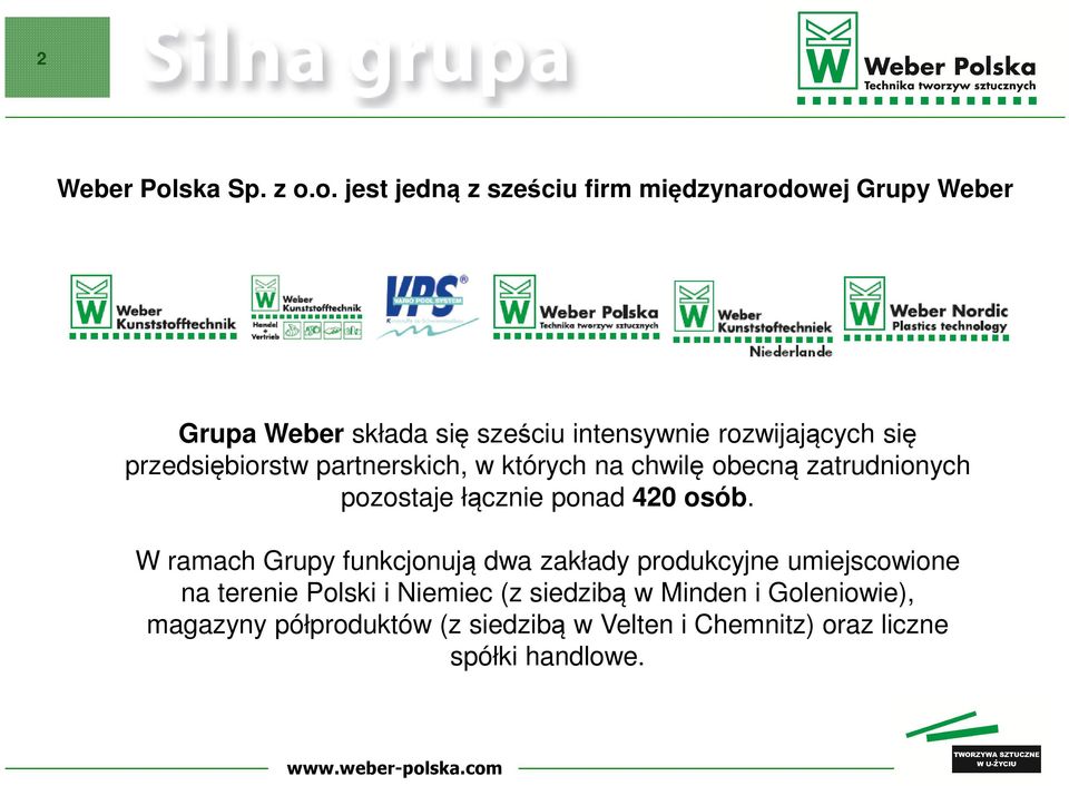 o. jest jedną z sześciu firm międzynarodowej Grupy Weber Grupa Weber składa się sześciu intensywnie rozwijających