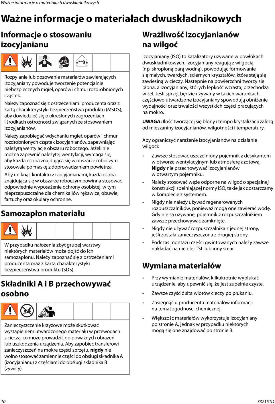 Należy zapoznać się z ostrzeżeniami producenta oraz z kartą charakterystyki bezpieczeństwa produktu (MSDS), aby dowiedzieć się o określonych zagrożeniach i środkach ostrożności związanych ze