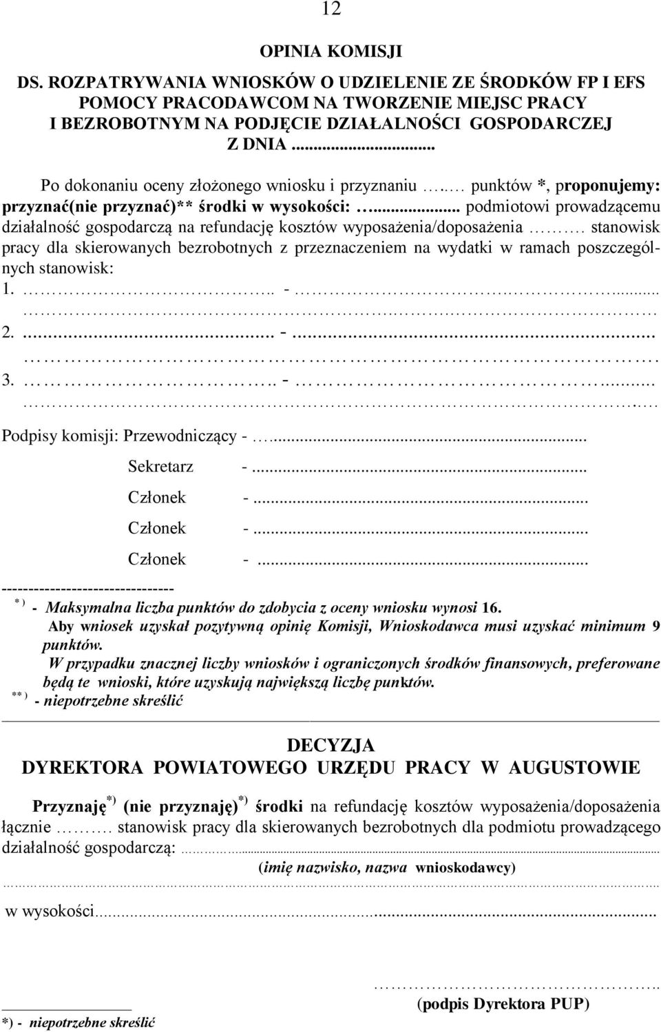 .. podmiotowi prowadzącemu działalność gospodarczą na refundację kosztów wyposażenia/doposażenia.