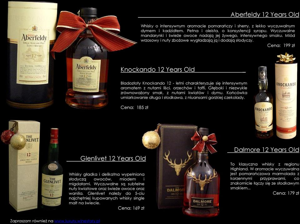 Cena: 199 zł Knockando 12 Years Old Bladozłoty Knockando 12 - letni charakteryzuje się intensywnym aromatem z nutami liści, orzechów i toffi.