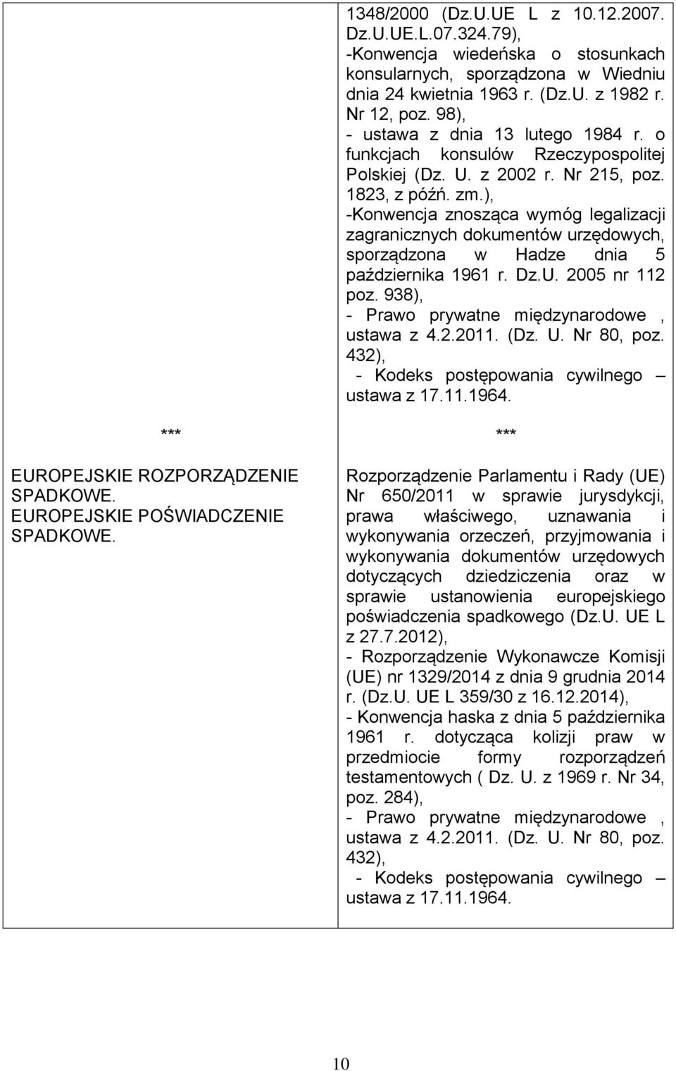 ), -Konwencja znosząca wymóg legalizacji zagranicznych dokumentów urzędowych, sporządzona w Hadze dnia 5 października 1961 r. Dz.U. 2005 nr 112 poz. 938), - Prawo prywatne międzynarodowe, ustawa z 4.