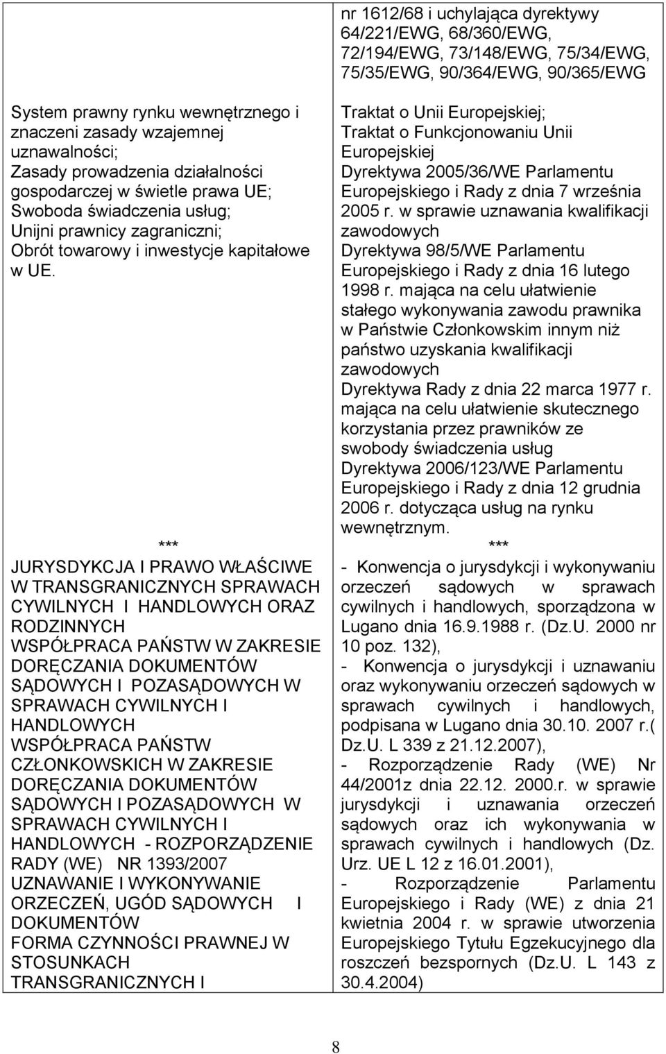 *** JURYSDYKCJA I PRAWO WŁAŚCIWE W TRANSGRANICZNYCH SPRAWACH CYWILNYCH I HANDLOWYCH ORAZ RODZINNYCH WSPÓŁPRACA PAŃSTW W ZAKRESIE DORĘCZANIA DOKUMENTÓW SĄDOWYCH I POZASĄDOWYCH W SPRAWACH CYWILNYCH I