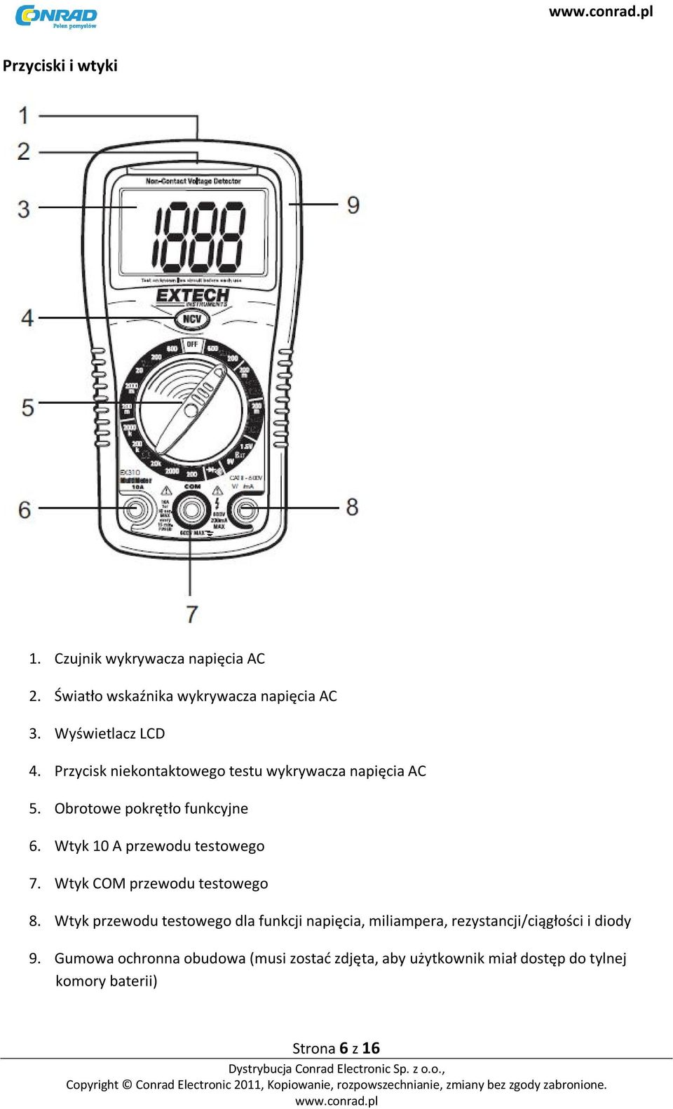 Wtyk 10 A przewodu testowego 7. Wtyk COM przewodu testowego 8.