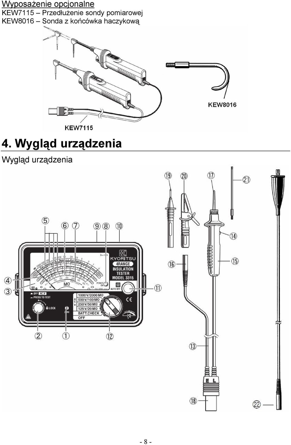 KEW8016 Sonda z końcówka haczykową