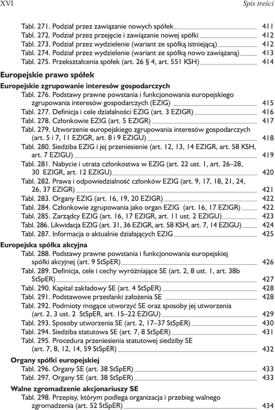 551 KSH) 414 Europejskie prawo spó³ek Europejskie zgrupowanie interesów gospodarczych Tabl. 276.