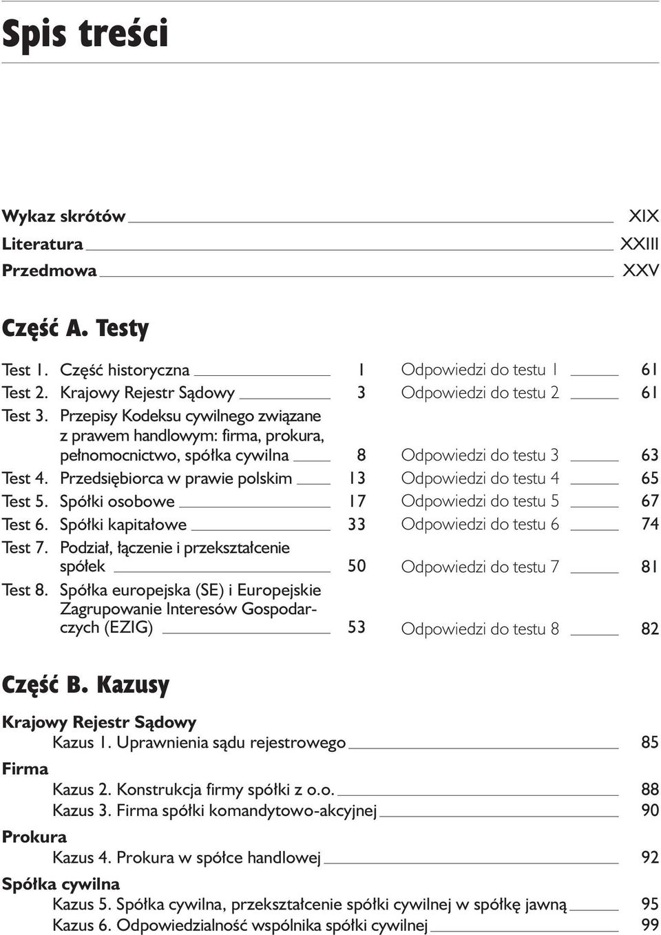 Przedsiêbiorca w prawie polskim 13 Odpowiedzi do testu 4 65 Test 5. Spó³ki osobowe 17 Odpowiedzi do testu 5 67 Test 6. Spó³ki kapita³owe 33 Odpowiedzi do testu 6 74 Test 7.