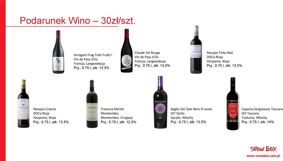 : 0.75 l, alk: 13.5% Traversa Merlot Montevideo Montevideo, Urugwaj Poj.: 0.75 l, alk: 12.