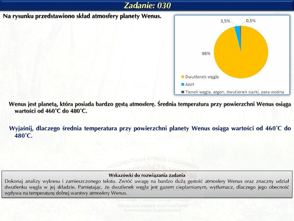 Wyjaśnij, dlaczego średnia temperatura przy powierzchni planety Wenus osiąga wartości od 460 C do 480 C.