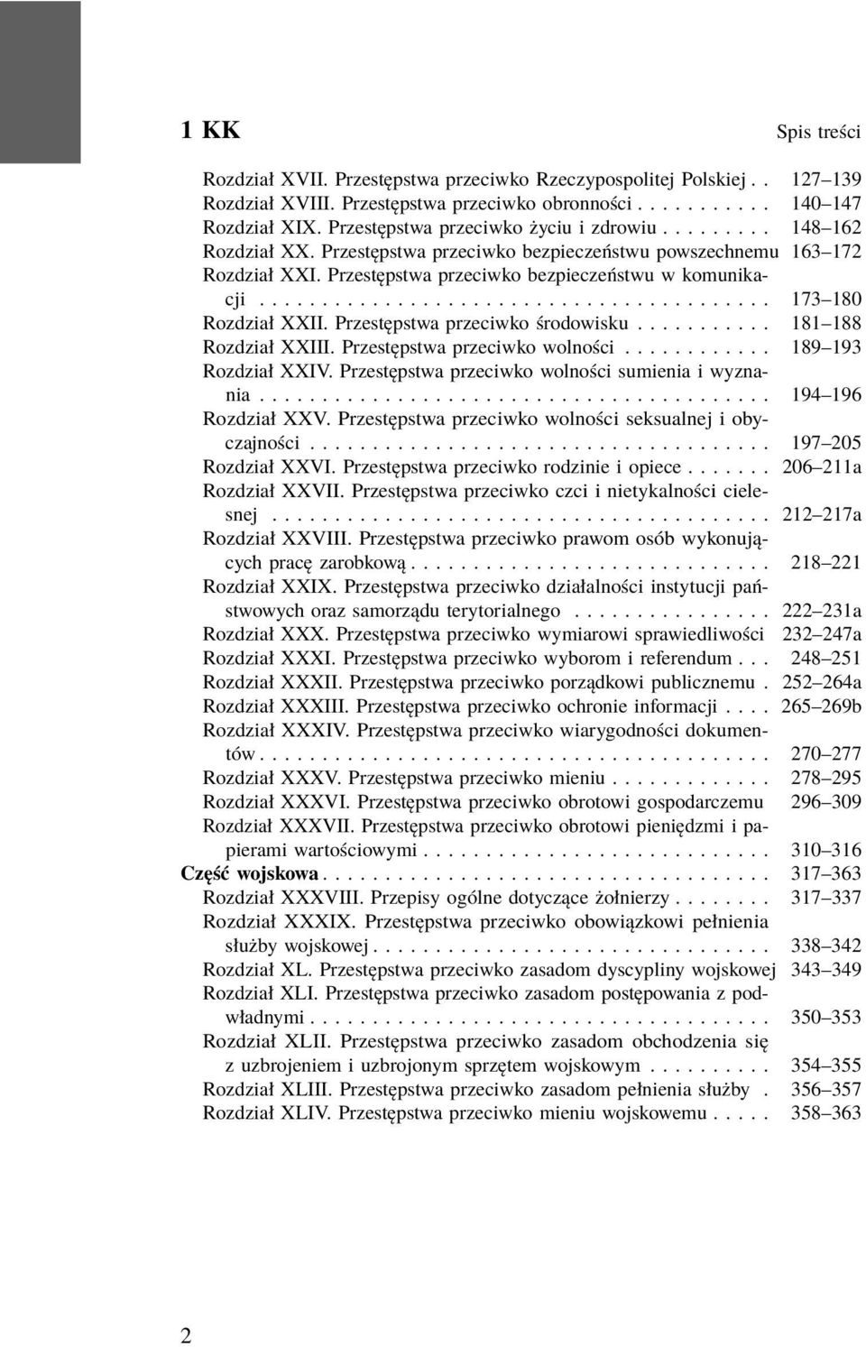 ........................................ 173 180 Rozdział XXII. Przestępstwa przeciwko środowisku........... 181 188 Rozdział XXIII. Przestępstwa przeciwko wolności............ 189 193 Rozdział XXIV.