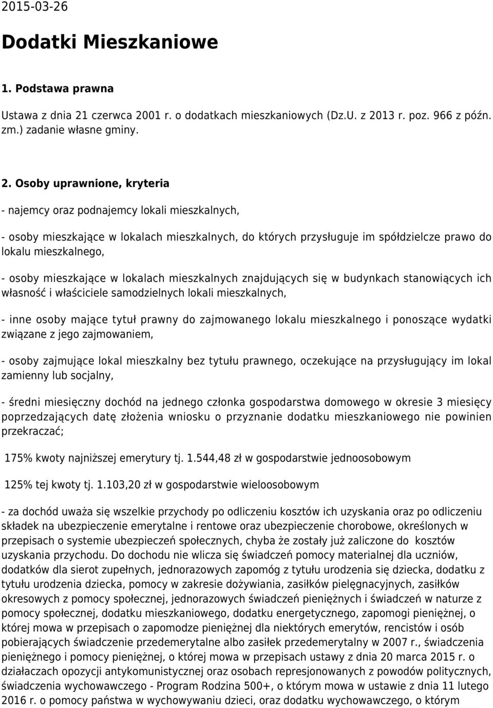 01 r. o dodatkach mieszkaniowych (Dz.U. z 20