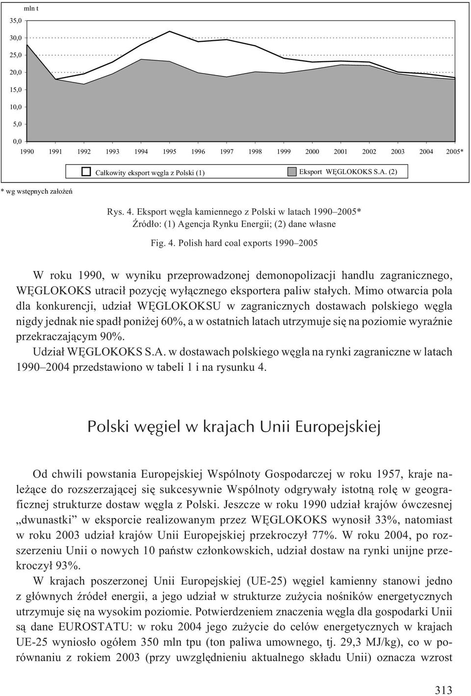 Mimo otwarcia pola dla konkurencji, udzia³ WÊGLOKOKSU w zagranicznych dostawach polskiego wêgla nigdy jednak nie spad³ poni ej 60%, a w ostatnich latach utrzymuje siê na poziomie wyraÿnie