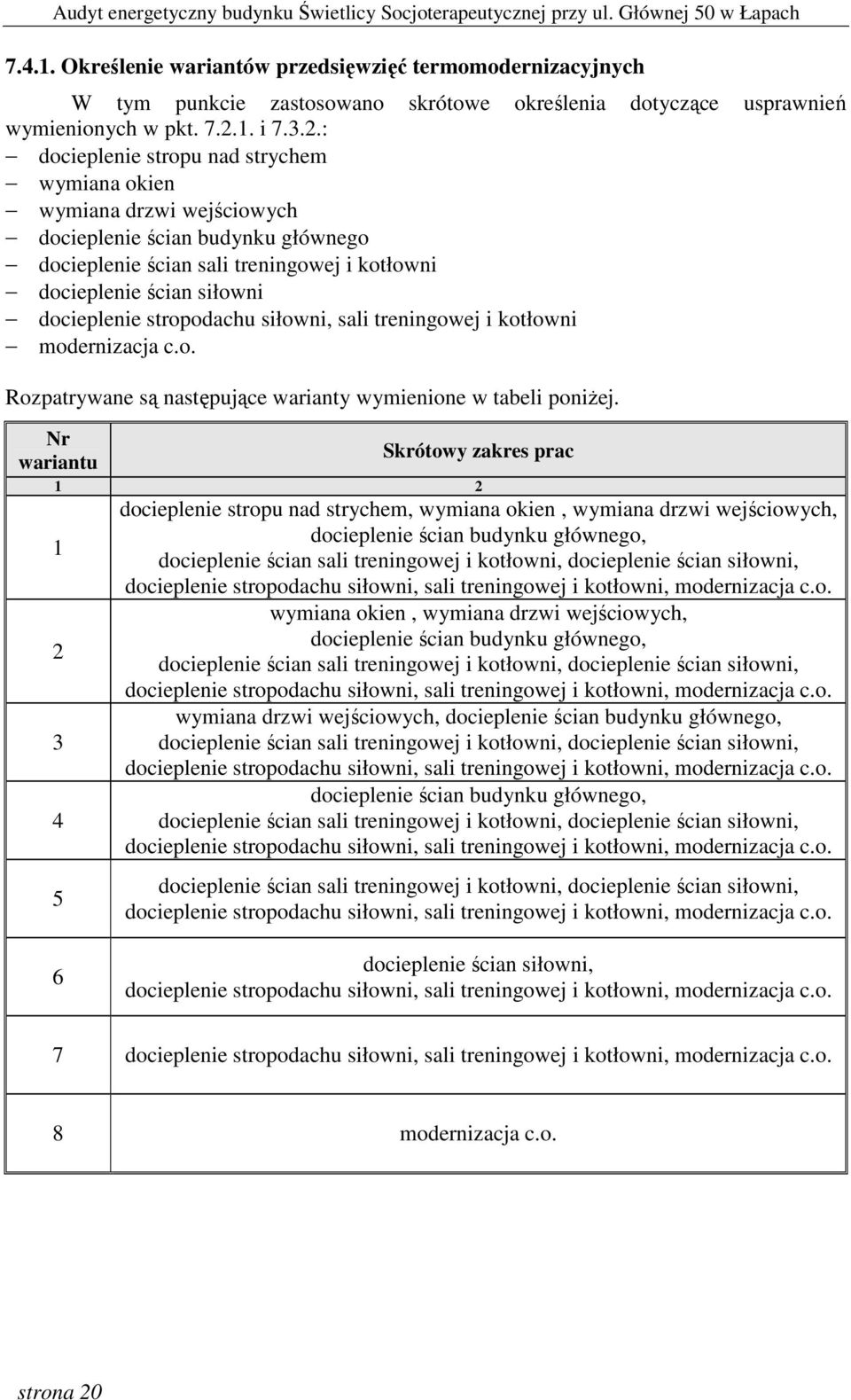 : docieplenie stropu nad strychem wymiana okien wymiana drzwi wejściowych docieplenie ścian budynku głównego docieplenie ścian sali treningowej i kotłowni docieplenie ścian siłowni docieplenie