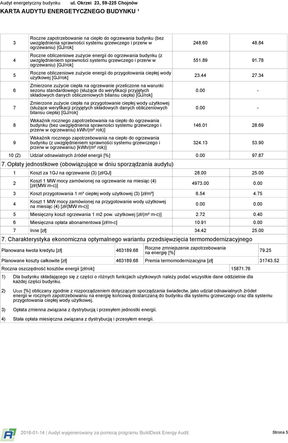 użytkowej [GJ/rok] Zmierzone zużycie ciepła na ogrzewanie przeliczone na warunki sezonu standardowego (służące do weryfikacji przyjętych składowych danych obliczeniowych bilansu ciepła) [GJ/rok]