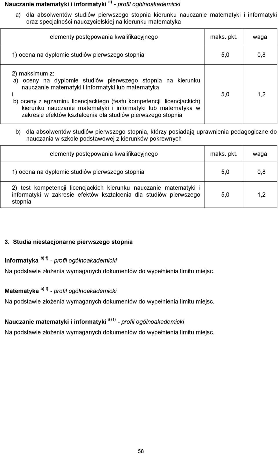 studów perwszego stopna b) dla absolwentów studów perwszego stopna, którzy posadają uprawnena pedagogczne do nauczana w szkole podstawowej z kerunków pokrewnych 2) test kompetencj lcencjackch kerunku