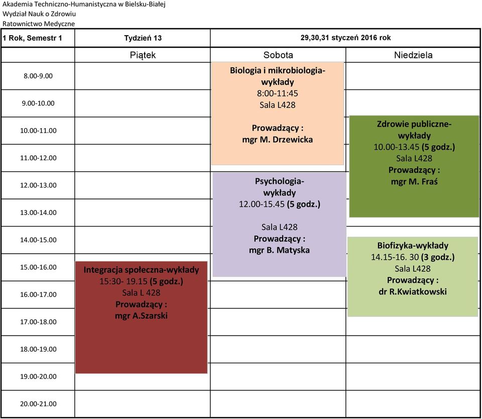 45 mgr M. Fraś Integracja społeczna-wykłady 15:30-19.