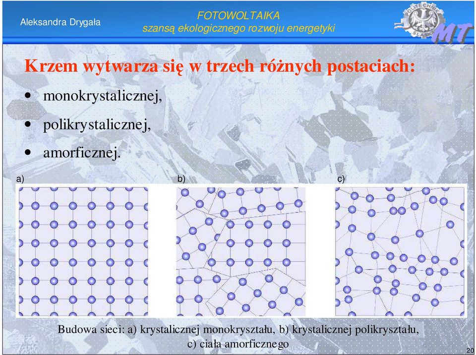 a) b) c) Budowa sieci: a) krystalicznej