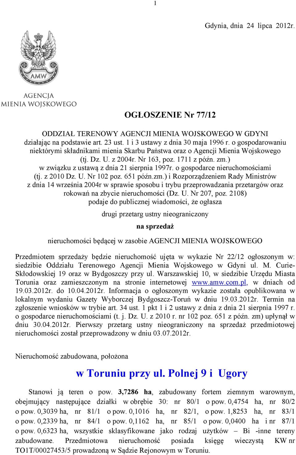 o gospodarce nieruchomościami (tj. z 2010 Dz. U. Nr 102 poz. 651 późn.zm.