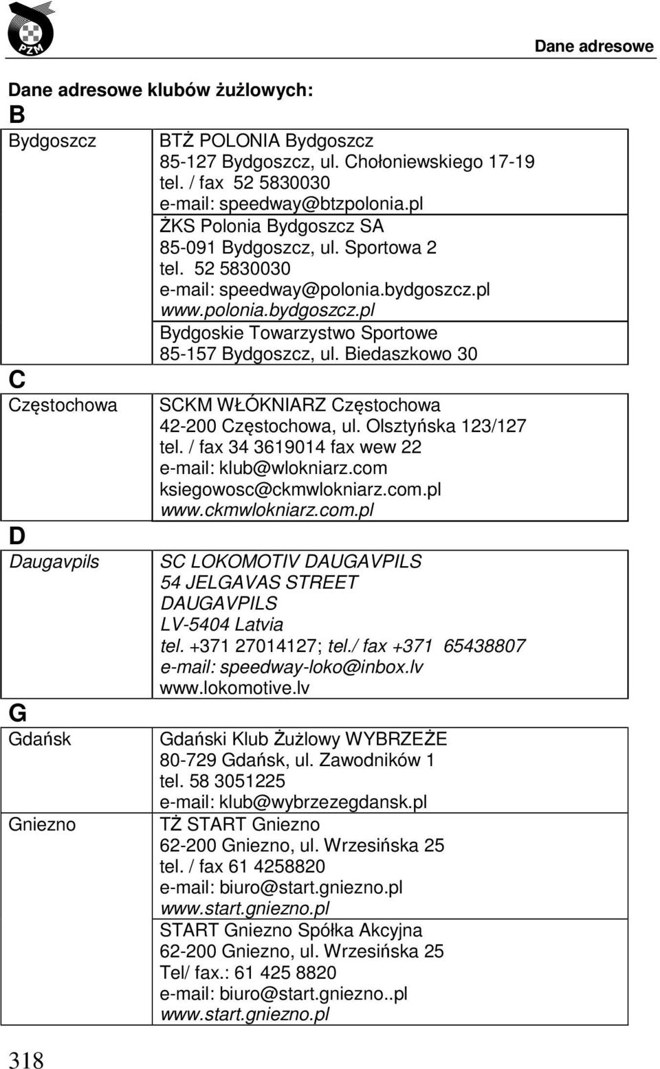 Biedaszkowo 30 SCKM WŁÓKNIARZ Częstochowa 42-200 Częstochowa, ul. Olsztyńska 123/127 tel. / fax 34 3619014 fax wew 22 e-mail: klub@wlokniarz.com 