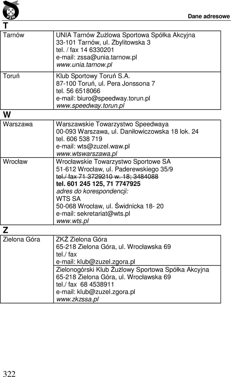 606 538 719 e-mail: wts@zuzel.waw.pl www.wtswarszawa.pl Wrocławskie Towarzystwo Sportowe SA 51-612 Wrocław, ul. Paderewskiego 35/9 tel./ fax 71 3729210 w. 18; 3484088 tel.