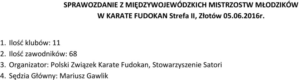 Ilość klubów: 11 2. Ilość zawodników: 68 3.