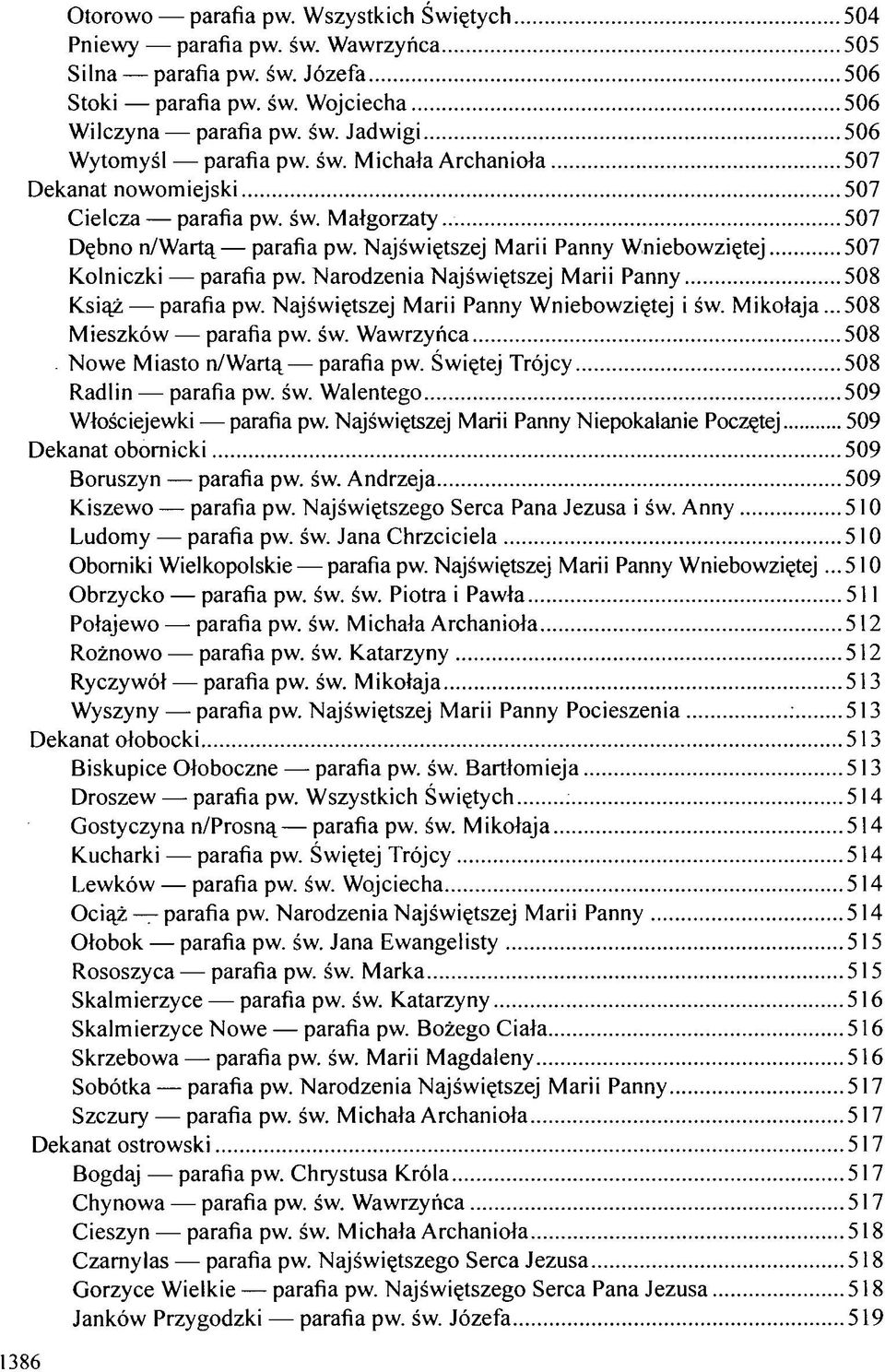 Narodzenia Najświętszej Marii Panny 508 Książ parafia pw. Najświętszej Marii Panny Wniebowziętej i św. Mikołaja...508 Mieszków parafia pw. św. Wawrzyńca 508. Nowe Miasto n/wartą parafia pw.