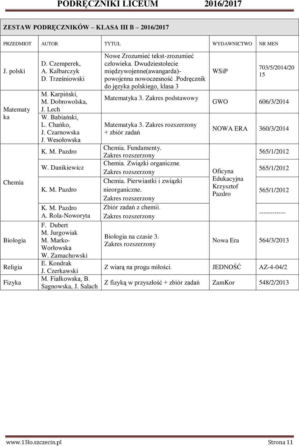 Dwudziestolecie międzywojenne(awangarda)- powojenna nowoczesność.podręcznik do języ polskiego, klasa 3 3. Zakres podstawowy 3. + zbiór zadań Chemia. Fundamenty. Chemia. Związki organiczne. Chemia. Pierwiastki i związki nieorganiczne.