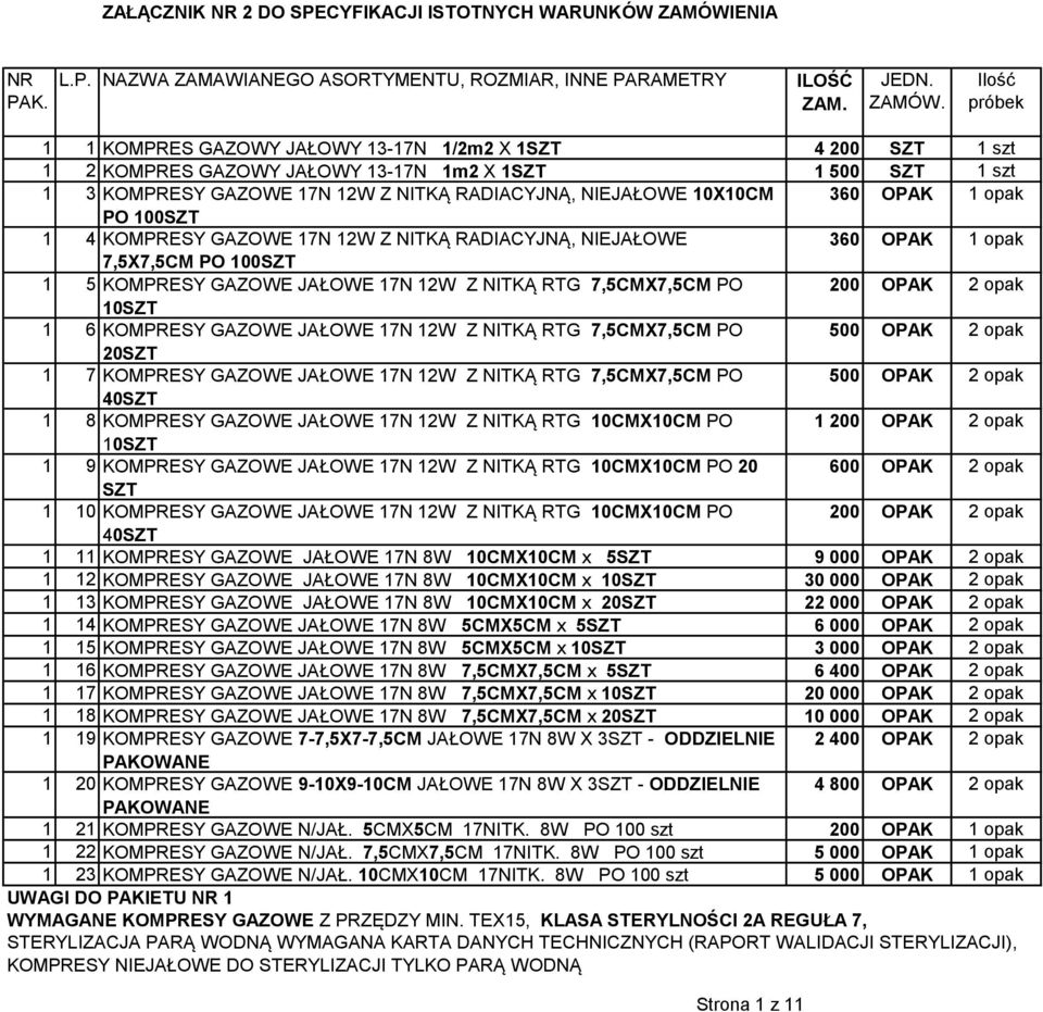 12W Z NITKĄ RTG 7,5CMX7,5CM PO 200 OPAK 2 opak 10SZT 1 6 KOMPRESY GAZOWE JAŁOWE 17N 12W Z NITKĄ RTG 7,5CMX7,5CM PO 500 OPAK 2 opak 20SZT 1 7 KOMPRESY GAZOWE JAŁOWE 17N 12W Z NITKĄ RTG 7,5CMX7,5CM PO