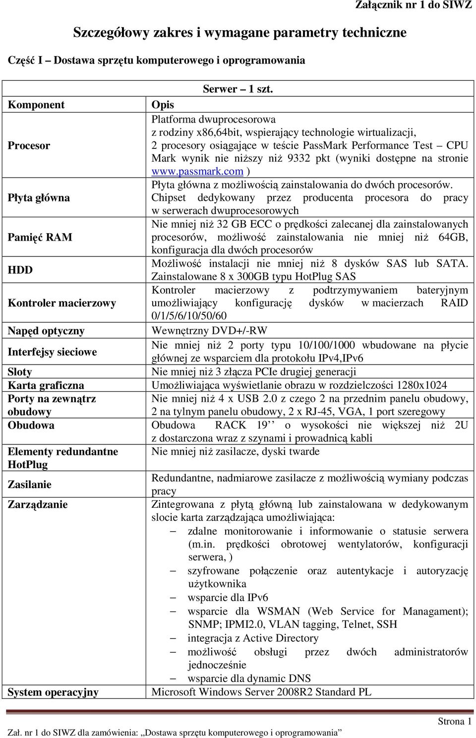 9332 pkt (wyniki dostępne na stronie www.passmark.com ) Płyta główna z moŝliwością zainstalowania do dwóch procesorów.