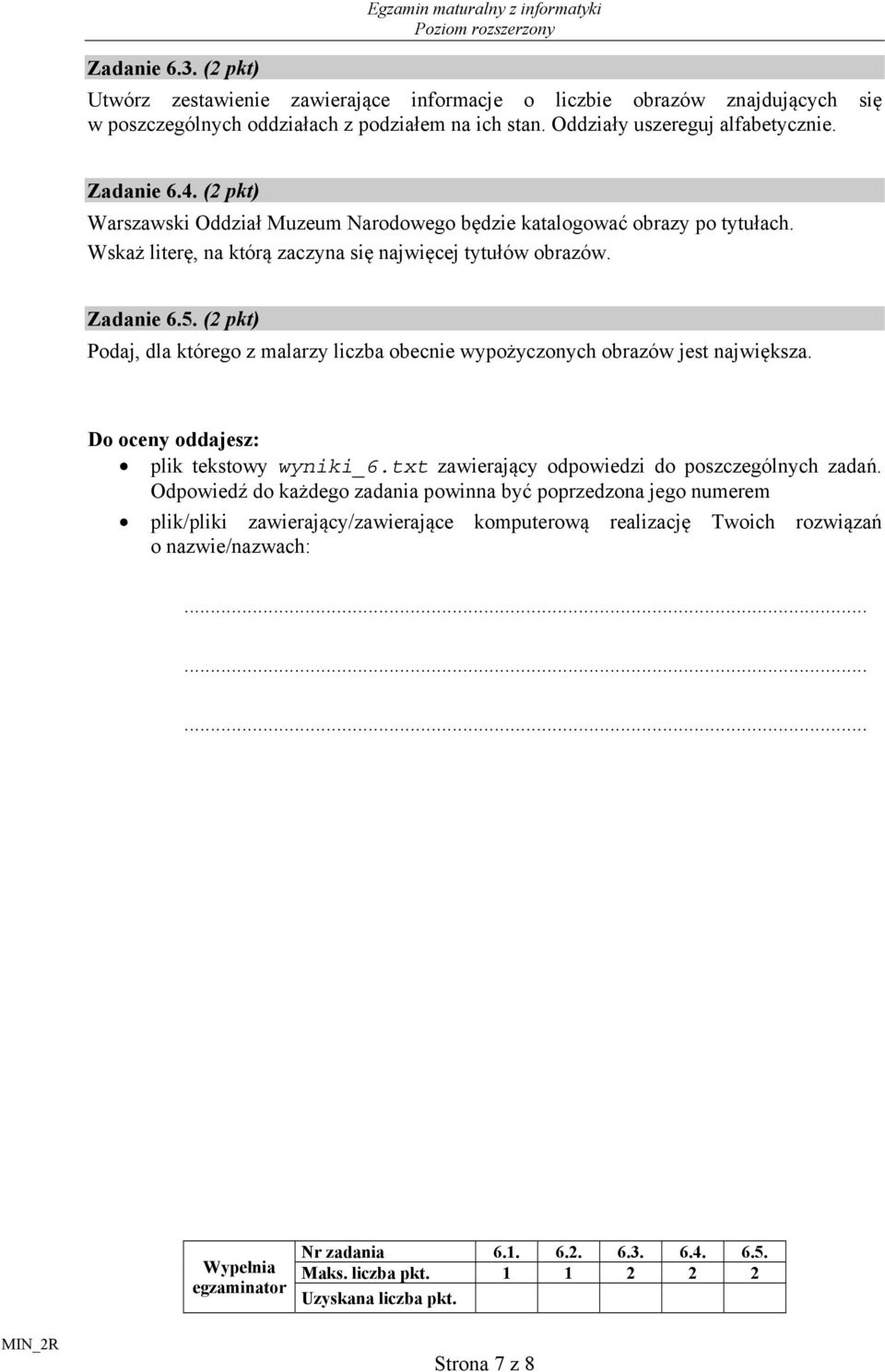 (2 pkt) Podaj, dla którego z malarzy liczba obecnie wypożyczonych obrazów jest największa. Do oceny oddajesz: plik tekstowy wyniki_6.txt zawierający odpowiedzi do poszczególnych zadań.