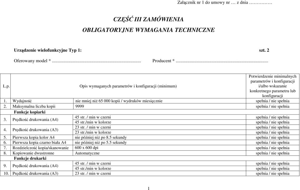 Maksymalna liczba kopii 9999 Funkcje kopiarki 3. Prędkość drukowania (A4) 45 str. / min w czerni 45 str./min w kolorze 4. Prędkość drukowania (A3) 23 str. / min w czerni 23 str./min w kolorze 5.