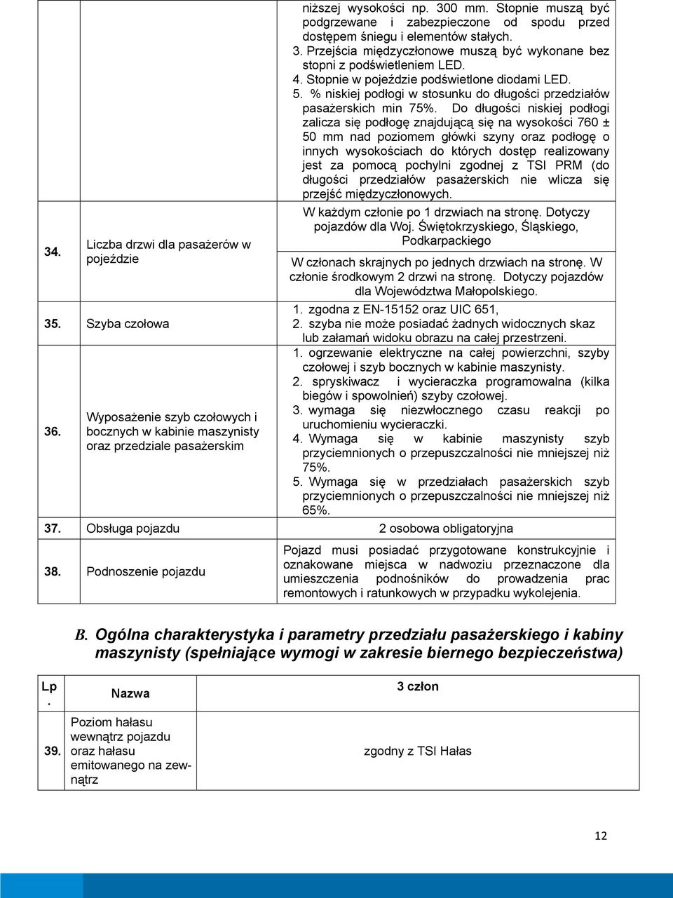 Stopnie w pojeździe podświetlone diodami LED. 5. % niskiej podłogi w stosunku do długości przedziałów pasażerskich min 75%.