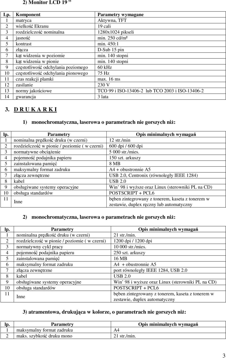 140 stopni 9 częstotliwość odchylania poziomego 60 khz 10 częstotliwość odchylania pionowego 75 Hz 11 czas reakcji plamki max.