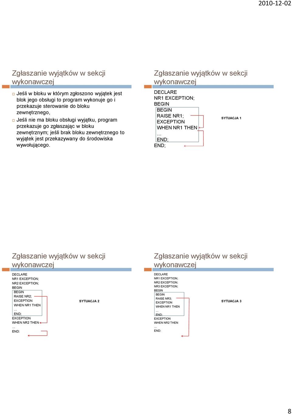to wyjątek jest przekazywany do środowiska wywołującego.