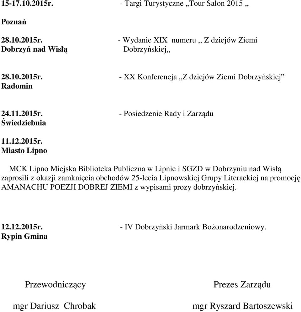 Świedziebnia - Posiedzenie Rady i Zarządu 11.12.2015r.